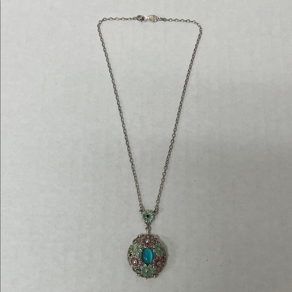Carolina Herrera Silver Necklace with Green Accents